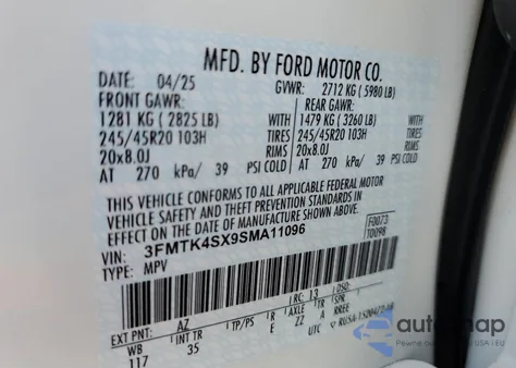 2025 Ford Mustang Mach-E Gt from USA, damaged, VIN 3FMTK4SX9SMA11096